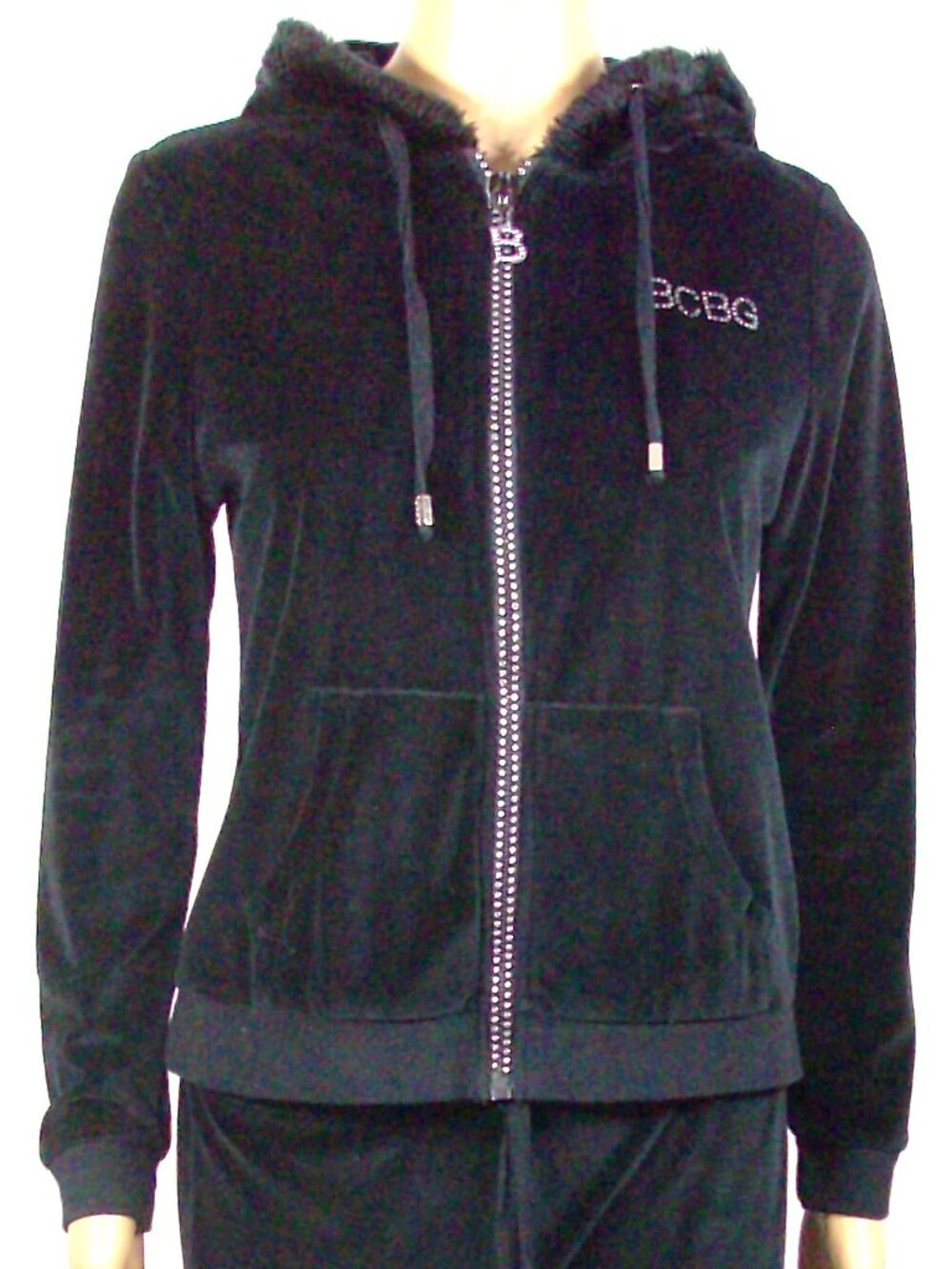 BCBG MaxAzria Black hooded Sweat/tracksuit with Rhinestones Size PL